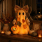 Fantôme vintage patchwork illuminé – décoration de table pour Halloween à la lueur ambrée chaleureuse | Style champêtre