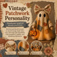 Fantôme vintage patchwork illuminé – décoration de table pour Halloween à la lueur ambrée chaleureuse | Style champêtre