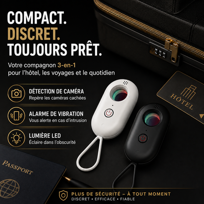 🔍 Détecteur de caméras cachées 3-en-1 – Alarme vibrante & Lampe LED intégrée