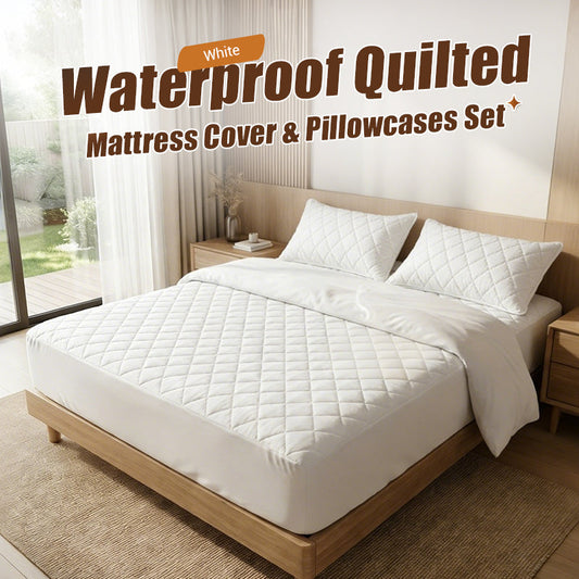 🛏️ 50% DE RÉDUCTION! 🛡️ Ensemble Housse de Matelas & Taies d'Oreiller Imperméable – Anti-Acarien, Doux au Toucher & Facile à Laver pour un Sommeil Sain ✨