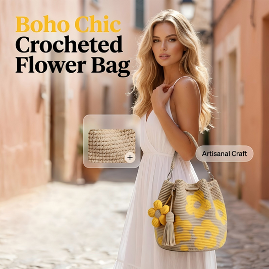 🌻 Sac crocheté à la main avec motif floral – mélange de coton léger, spacieux et bohème – parfait pour l'été et la plage