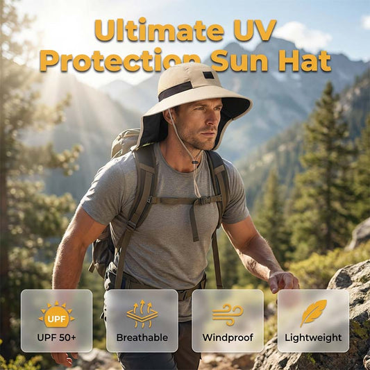 Chapeau de Soleil Anti-UV UPF 50+ à Bords Larges avec Protège-Nuque