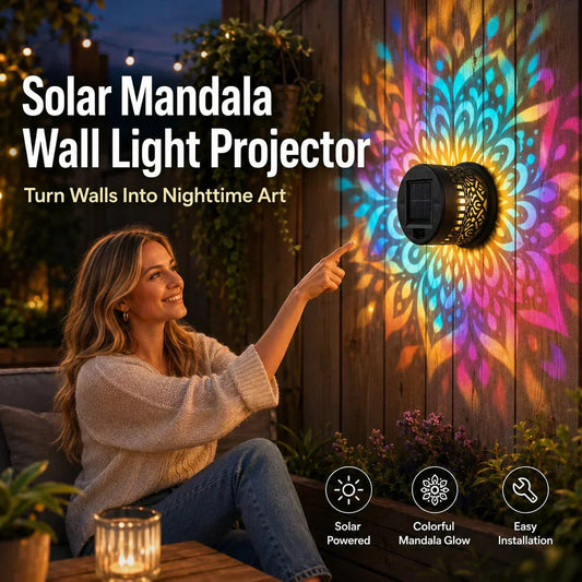 🌞 50 % DE RÉDUCTION MAINTENANT ! 🌀 Lampe solaire mandala – Projection de motifs époustouflants, design 2 en 1 pour sol et mur, étanche IP65, allumage/extinction automatique 🌿